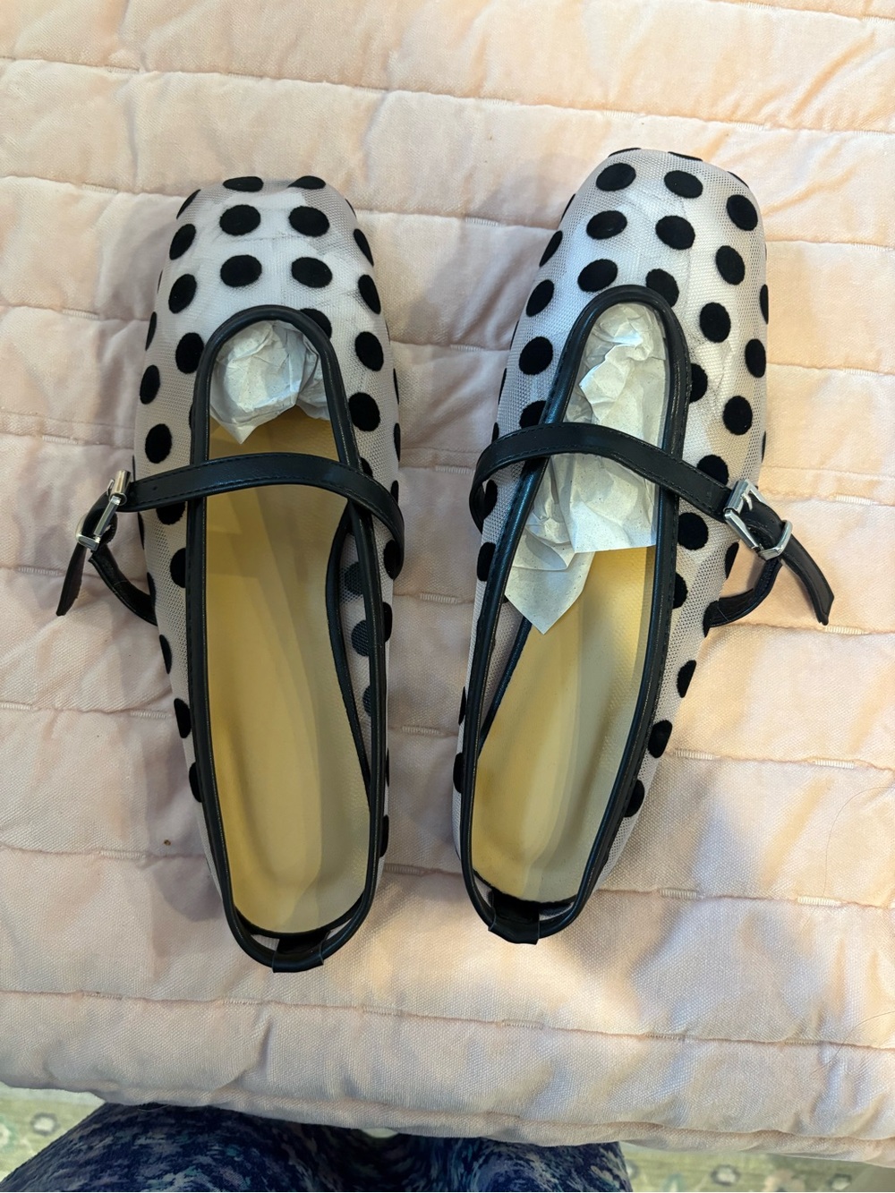 Classic Polka Dot Mary Jane Flats - Black and White